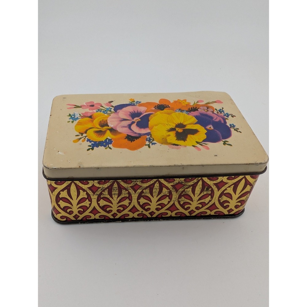 Vintage Floral English Candy Tin Pansies